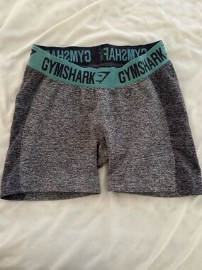 Gymshark Gray Heathered Biker Shorts with Teal Waistband